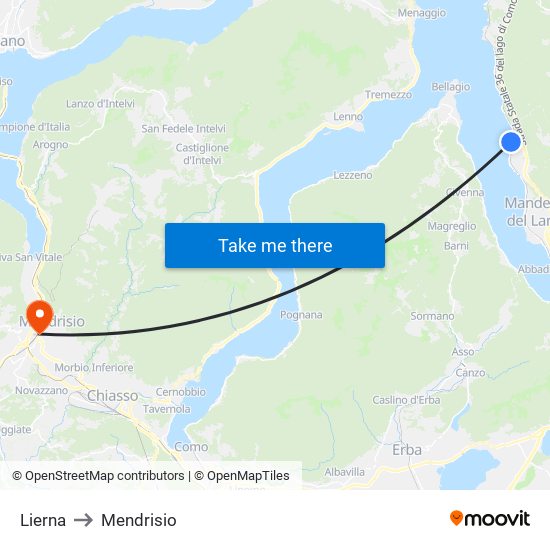 Lierna to Mendrisio map