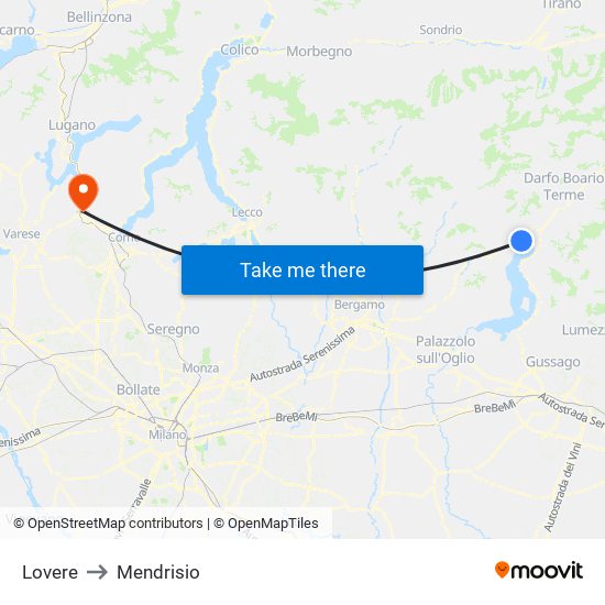 Lovere to Mendrisio map