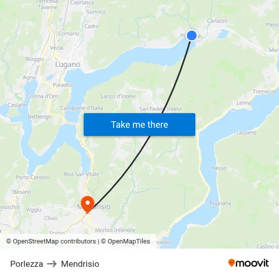 Porlezza to Mendrisio map