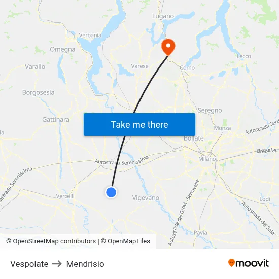Vespolate to Mendrisio map