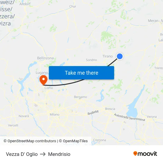 Vezza D' Oglio to Mendrisio map