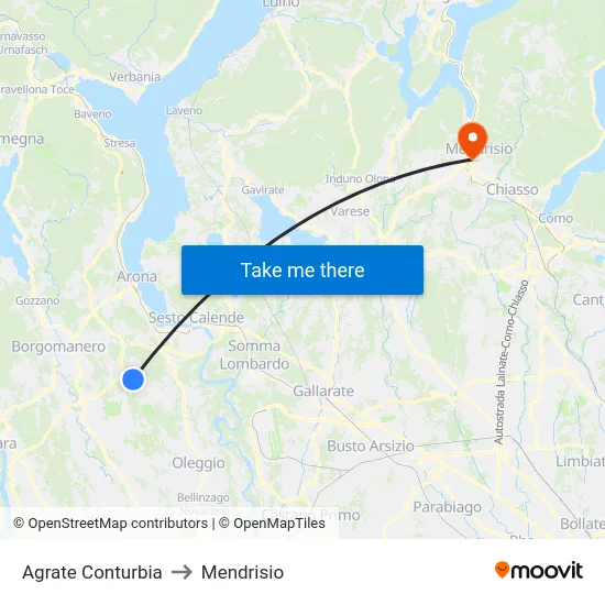 Agrate Conturbia to Mendrisio map