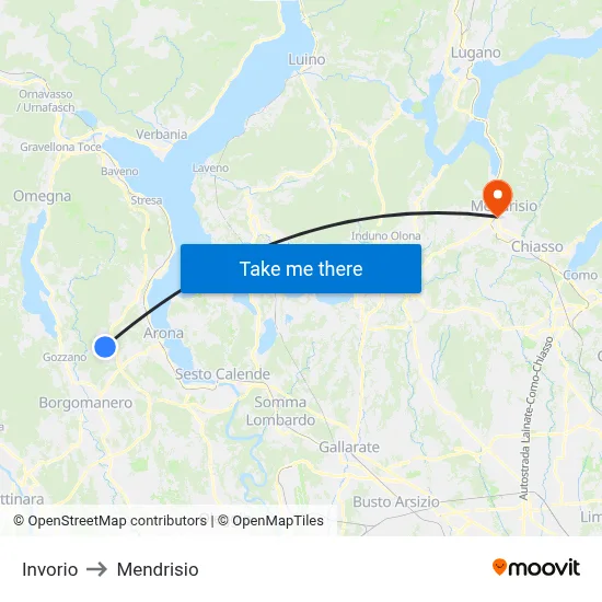 Invorio to Mendrisio map