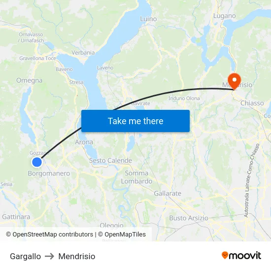 Gargallo to Mendrisio map