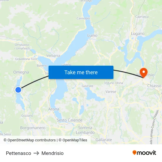Pettenasco to Mendrisio map