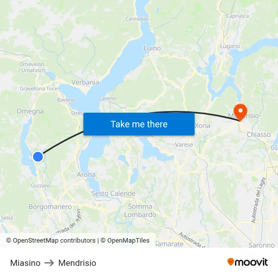 Miasino to Mendrisio map