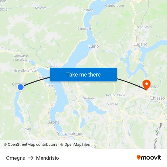 Omegna to Mendrisio map