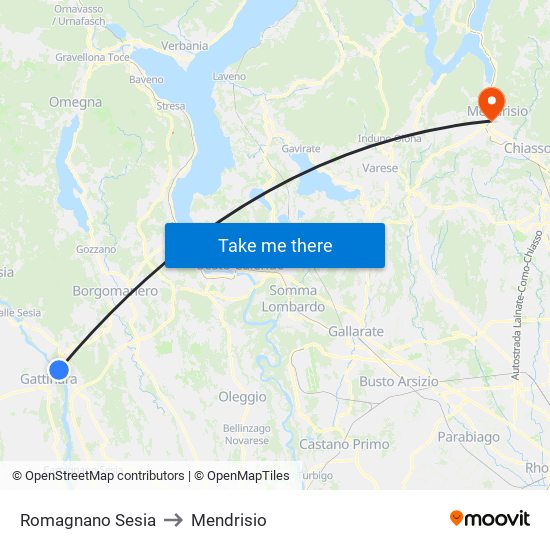 Romagnano Sesia to Mendrisio map