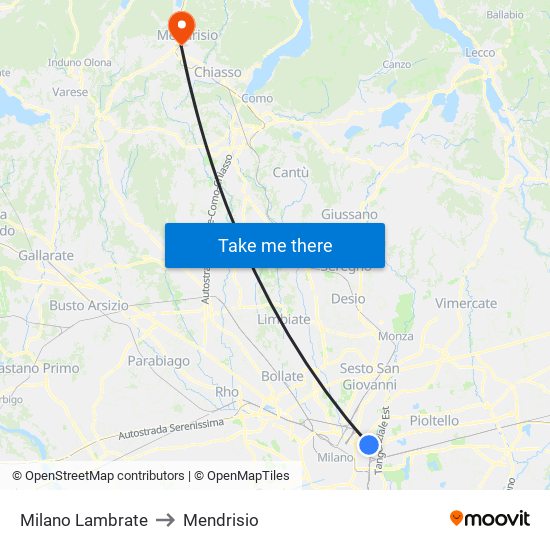 Milano Lambrate to Mendrisio map