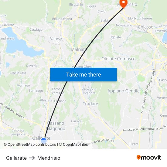 Gallarate to Mendrisio map