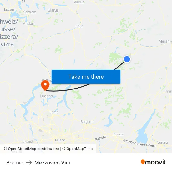 Bormio to Mezzovico-Vira map