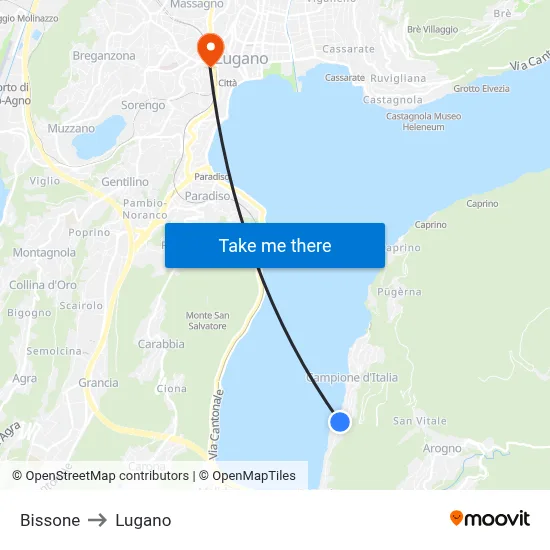 Bissone to Lugano map