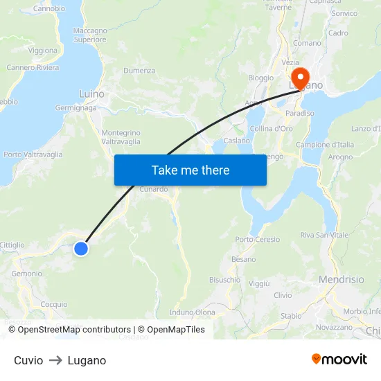 Cuvio to Lugano map
