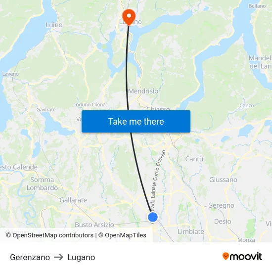 Gerenzano to Lugano map