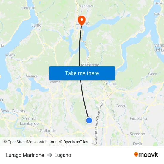 Lurago Marinone to Lugano map