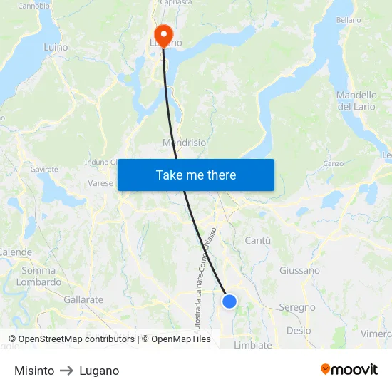 Misinto to Lugano map