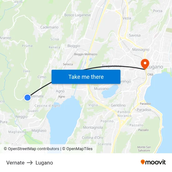 Vernate to Lugano map