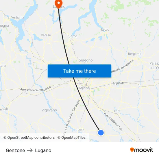 Genzone to Lugano map