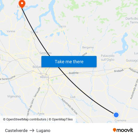 Castelverde to Lugano map