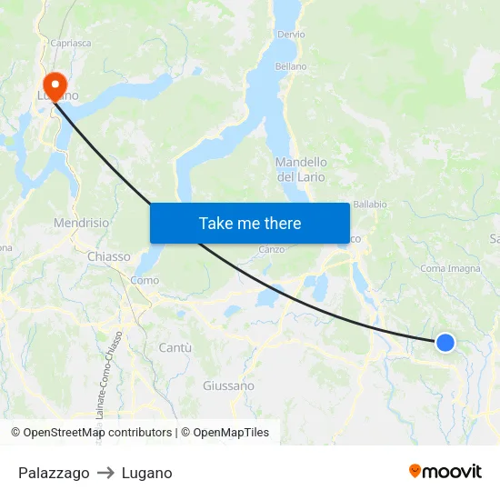 Palazzago to Lugano map