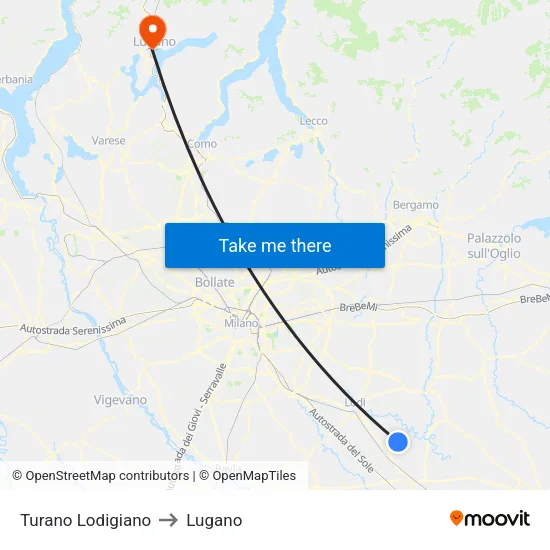 Turano Lodigiano to Lugano map