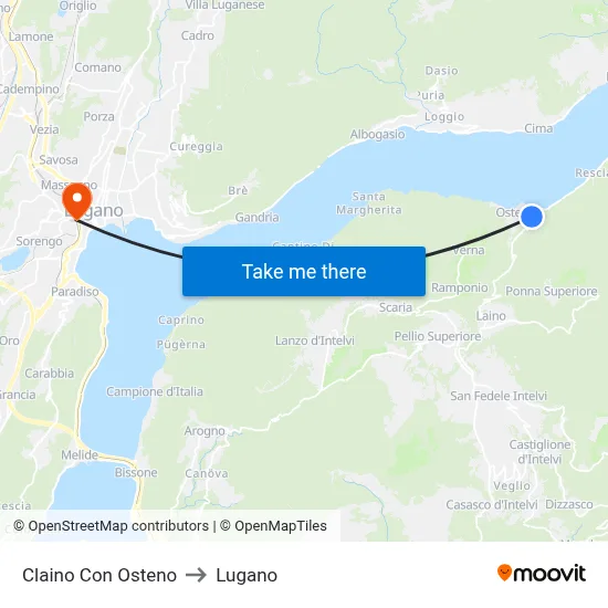 Claino con Osteno to Lugano map