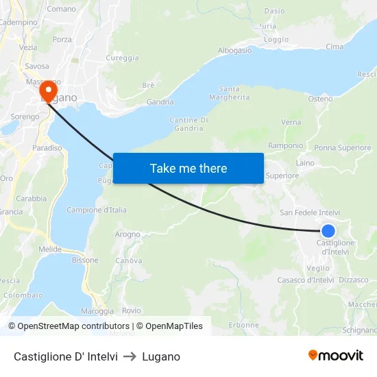 Castiglione d'Intelvi to Lugano map