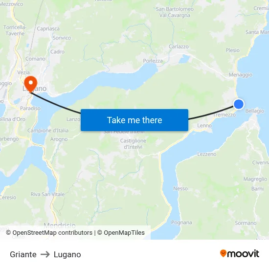 Griante to Lugano map