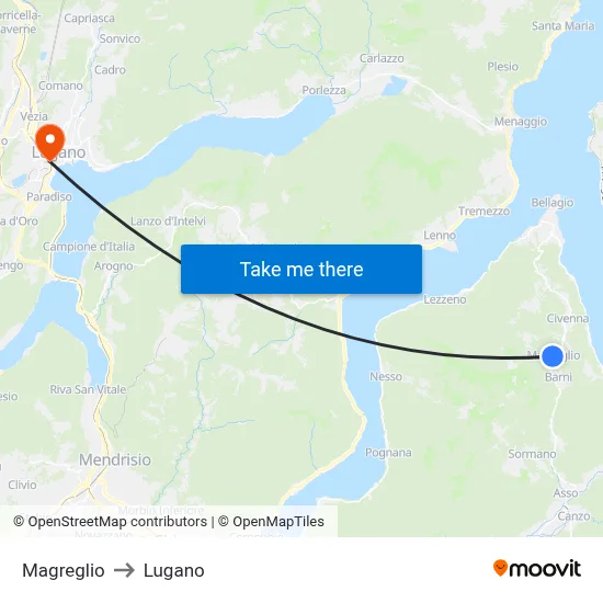 Magreglio to Lugano map