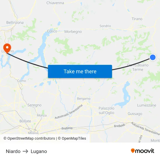 Niardo to Lugano map