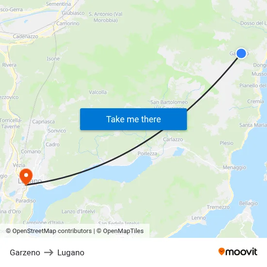 Garzeno to Lugano map