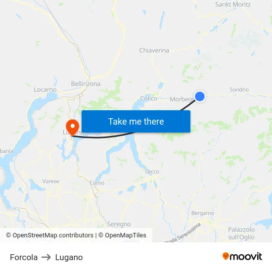 Forcola to Lugano map