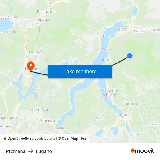 Premana to Lugano map