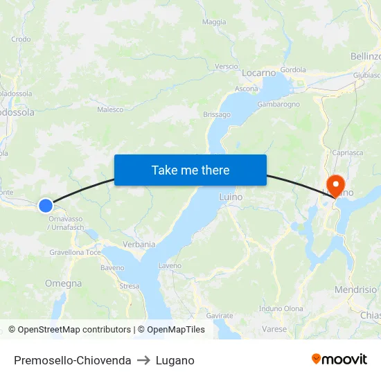 Premosello-Chiovenda to Lugano map