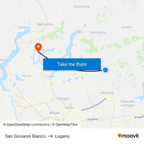 San Giovanni Bianco to Lugano map