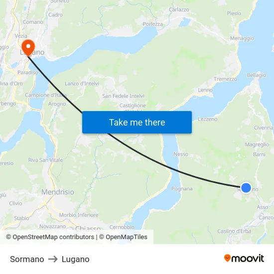Sormano to Lugano map
