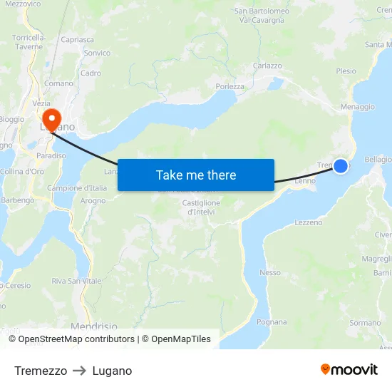Tremezzo to Lugano map
