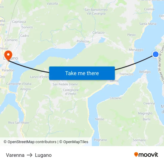 Varenna to Lugano map