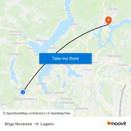 Briga Novarese to Lugano map
