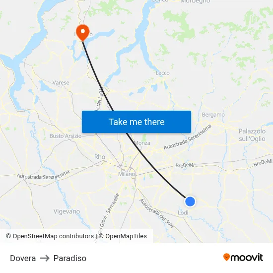 Dovera to Paradiso map