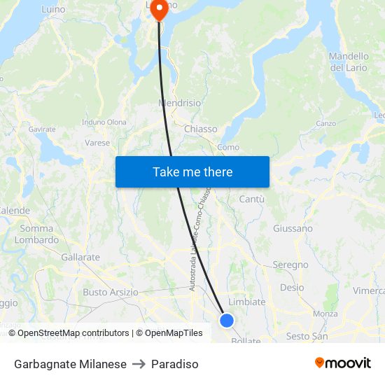 Garbagnate Milanese to Paradiso map