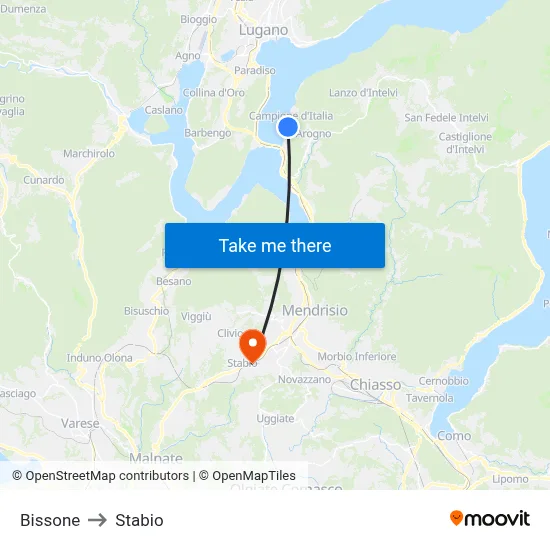 Bissone to Stabio map