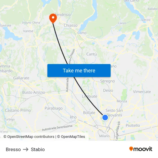 Bresso to Stabio map