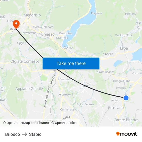 Briosco to Stabio map