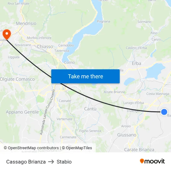 Cassago Brianza to Stabio map