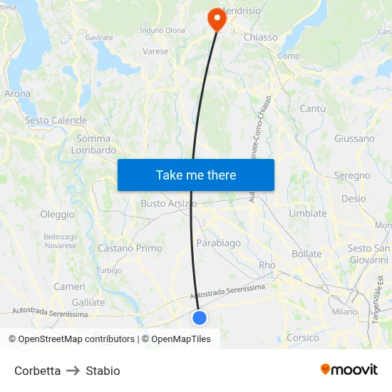 Corbetta to Stabio map