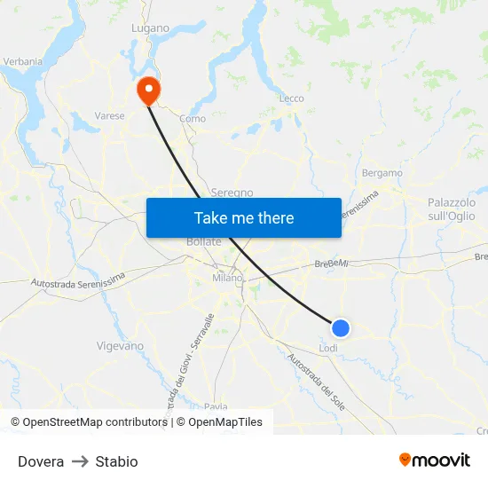 Dovera to Stabio map