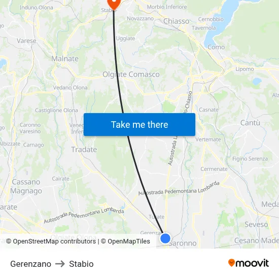 Gerenzano to Stabio map