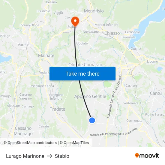 Lurago Marinone to Stabio map