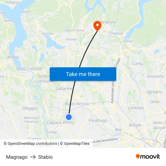 Magnago to Stabio map